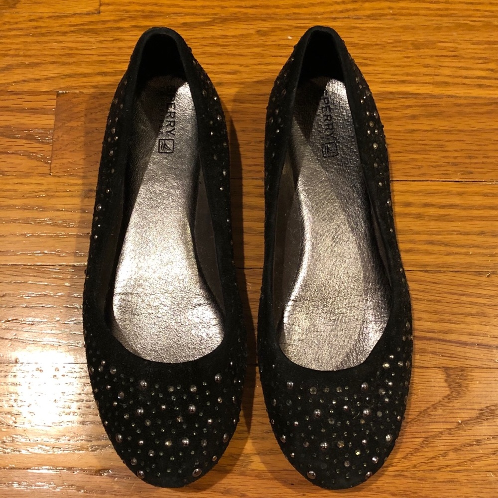 Sperry Top-Sider Black Suede with Rhinestones Sz 7